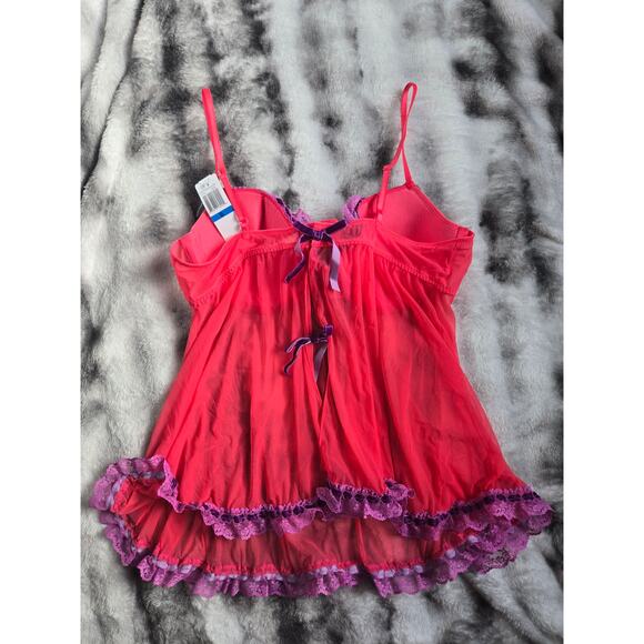 Jezebel Red & Purple Lace Babydoll Lingerie - XL - NWT - Picture 2 of 3